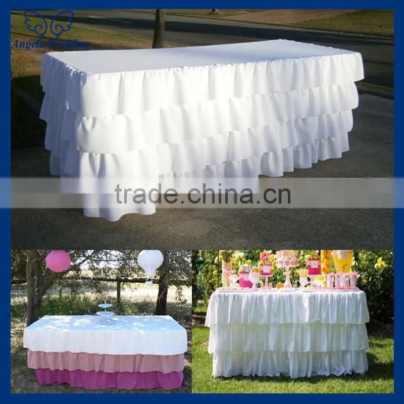 SK001F Wedding hot sale polyester ruffled pleated Pink and white steps in table skirting