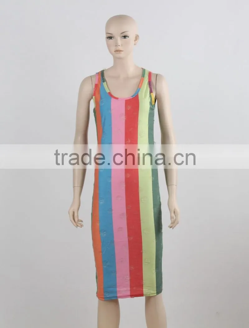 latest dress designs shiny beading elegant bodycon knee length evening dress green and black stripe sleeveless dress