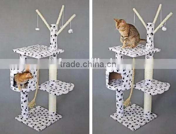 Paw Print Bungalow Cat Furniture Condo House Scratcher Multi Level Cat Activity Tree