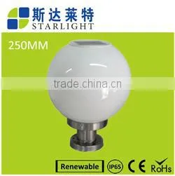 white 20cm round/circle multiple-function long stainless steel pedestal solar garden ball light