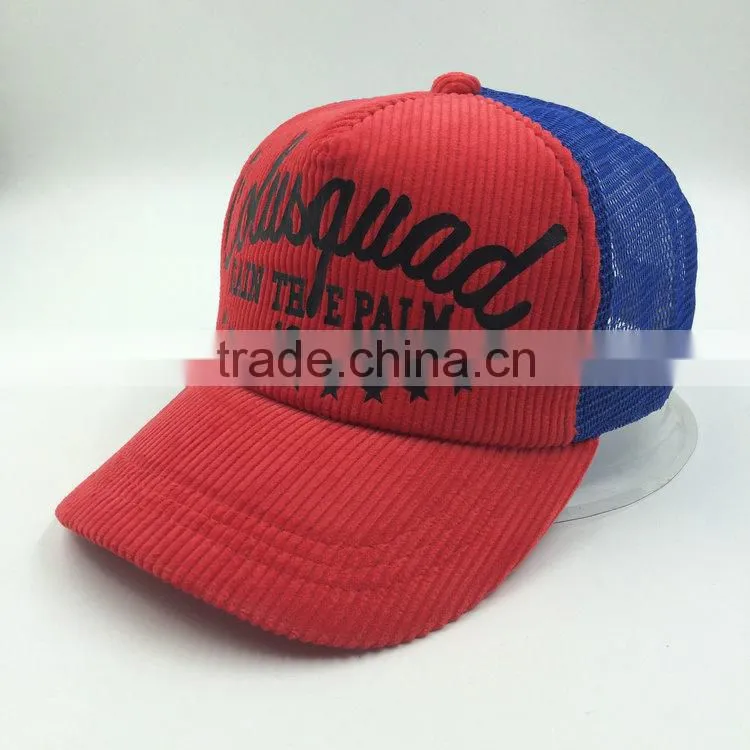 Wholesale customized corduroy rubber print mesh trucker hat