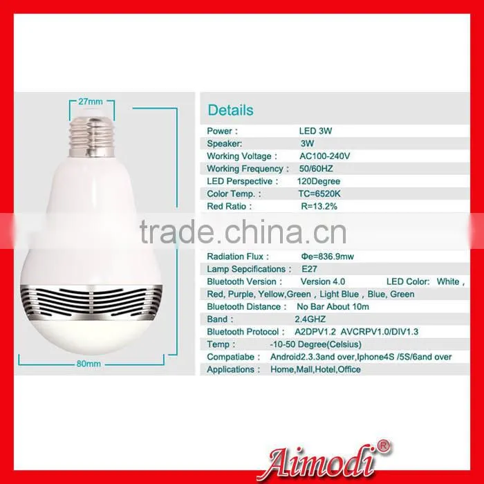 2015 new LED bulb type E27/B22 smart led bulb bluetooth speaker