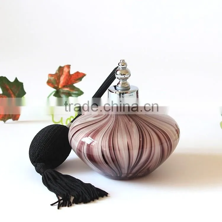 100ml Handmade Modern Popular Luxurious Purple Stripes Airbag Sprayer Pump Glass Perfume Bottle
