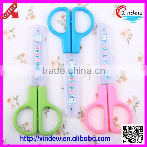 Carton student tool scissors,Children hand scissors with cap