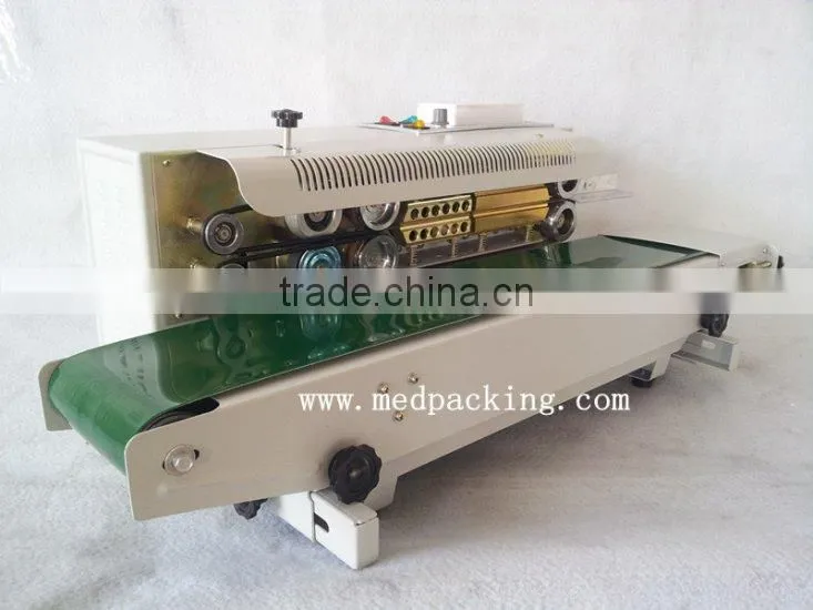 FR900 Plastic Film Sealing Machine+Vertical Sealing+Date Printing+Seal Belt
