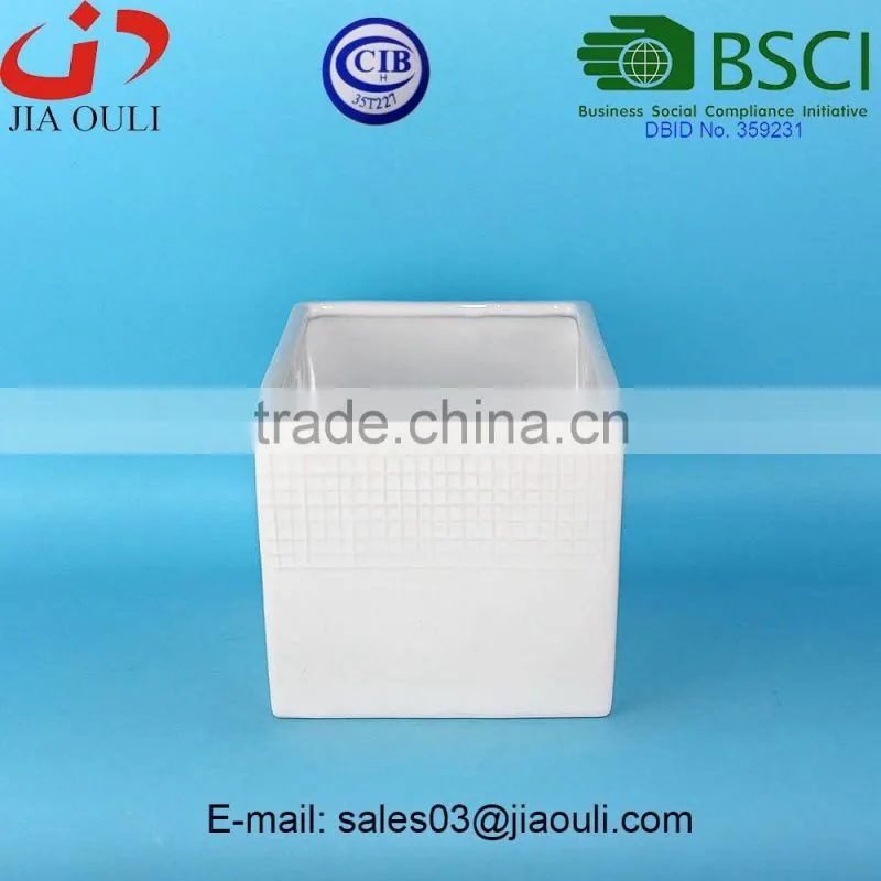BSCI Certificate Factory Simple Design square Ceramic flower pot, cube planter