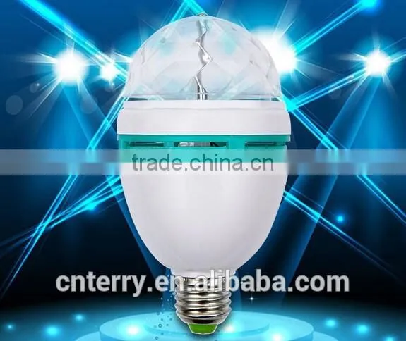 Newly launched Auto Mini Party Light Stage Lighting LED Bulbs E27 B22 3W Bulb Full Color RGB LED Plastic Rotating Lamp