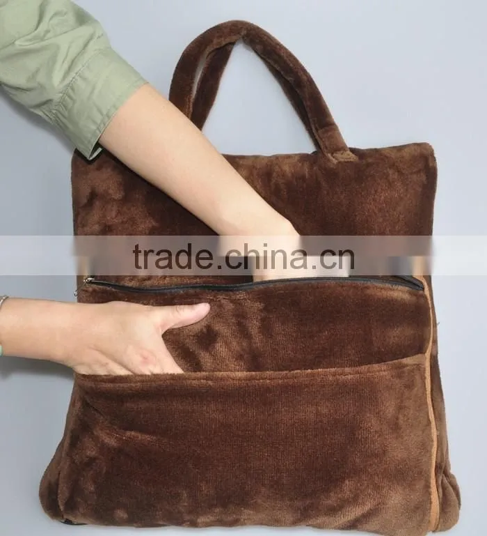 Multi Functional Quality Flannel Bag Model Car Travel Blanket Pillow with Memory Foam Pillow Inside