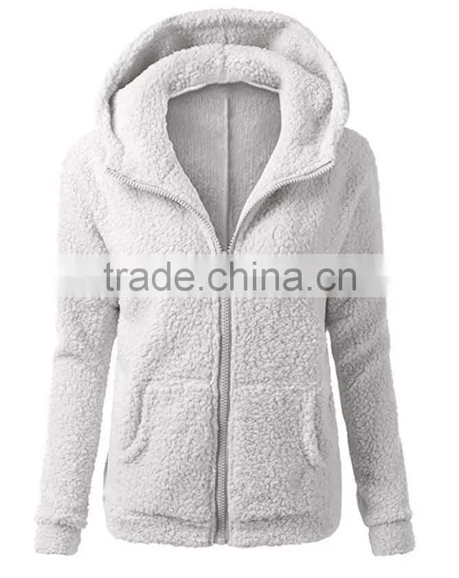 Women's Winter Autumn Clothing China Full Zip Lightweight Long Sleeve Zipper Up Teddy Sherpa Fleece Hoodie Sweatshirt Jackets