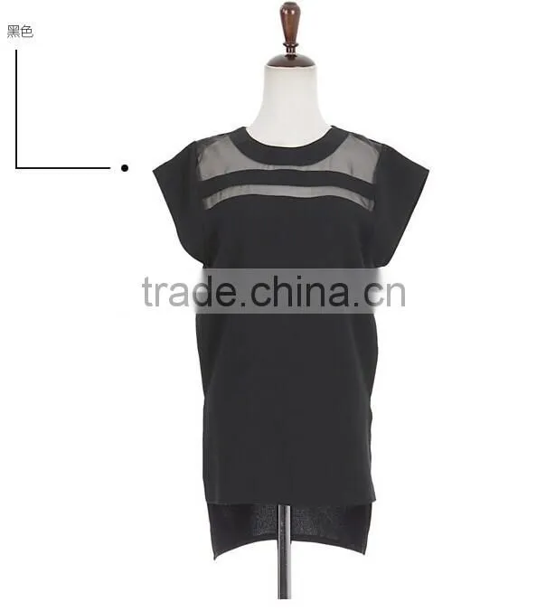2015 Summer Ladies Black Tulle Tops Chiffon Shirts Blouses Women Sheer Cheap Clothes China Atacado De Roupas Femininas Camisas