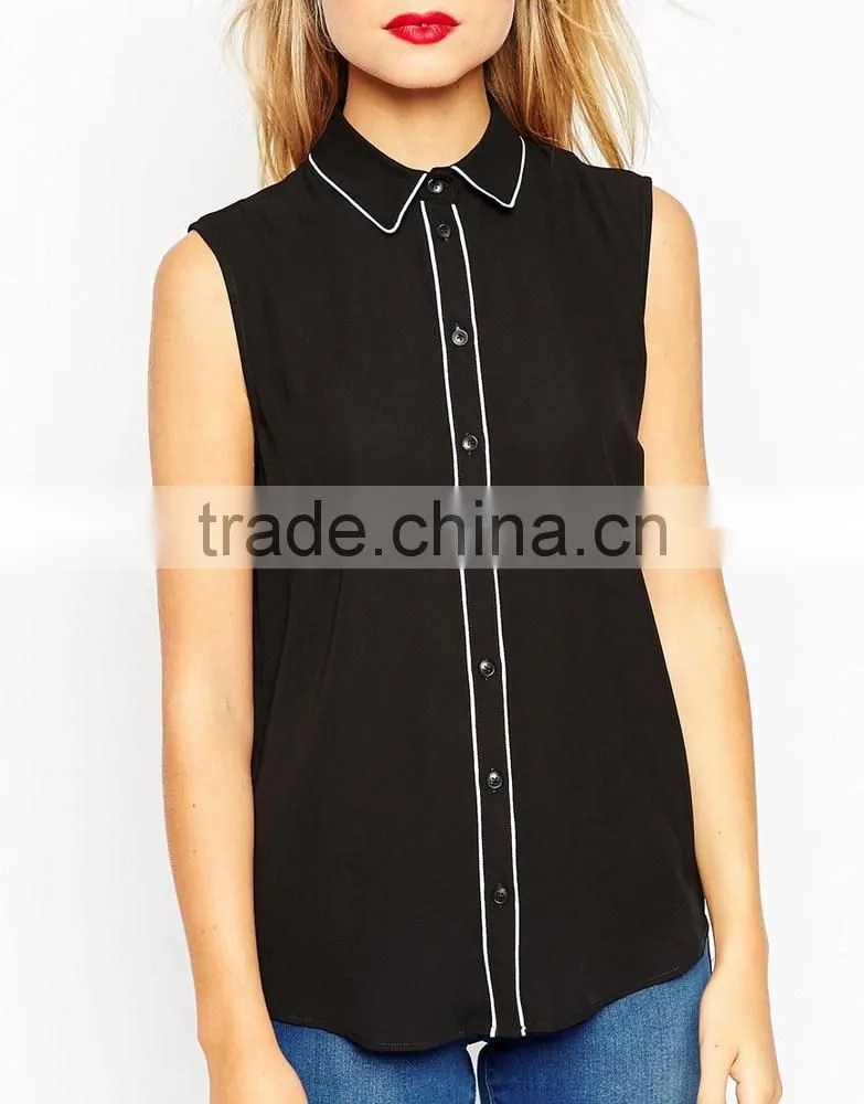 China factory OEM ODM 2015 new fashion customized Sleeveless Blouse With Contrast Piping
