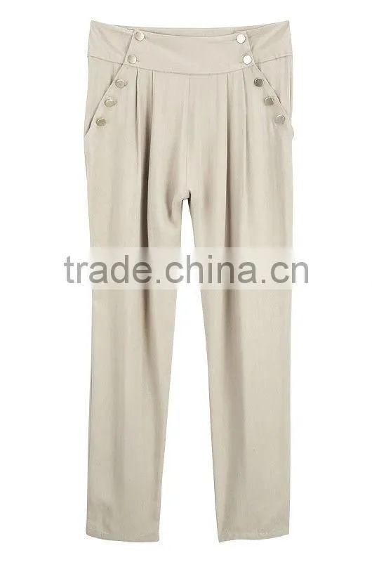 newest chiffon trousers design gold button ornament loose fit capris latest trousers for women