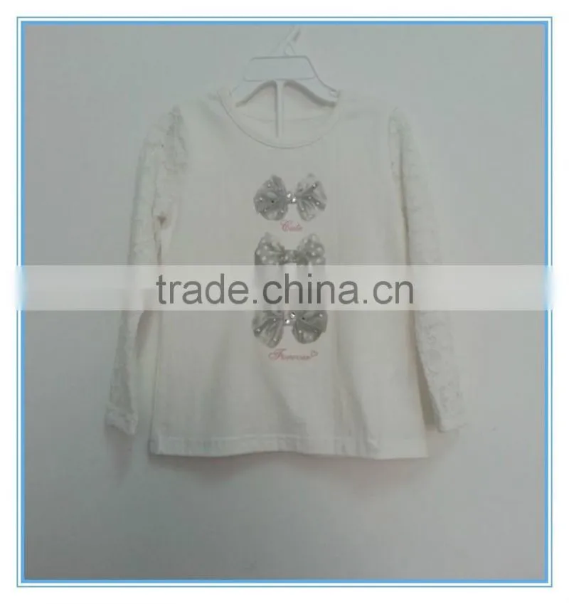 Girls printed lace sleeve t shirt, beautiful girl t shirt with printing, fancy gril long sleeve t shirt, bowknot decorated wear