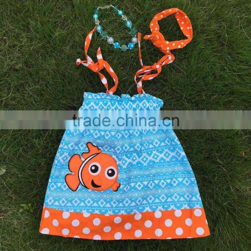 New girls whale dress kids pillowcase dress girls summer fashion dress with matching necklace and headband IN STOCK
