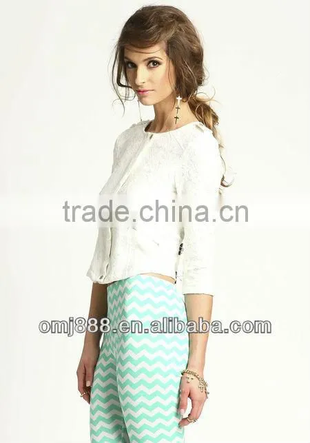 Lace Gold Zip white women half sleeve fashion sexy Jacket