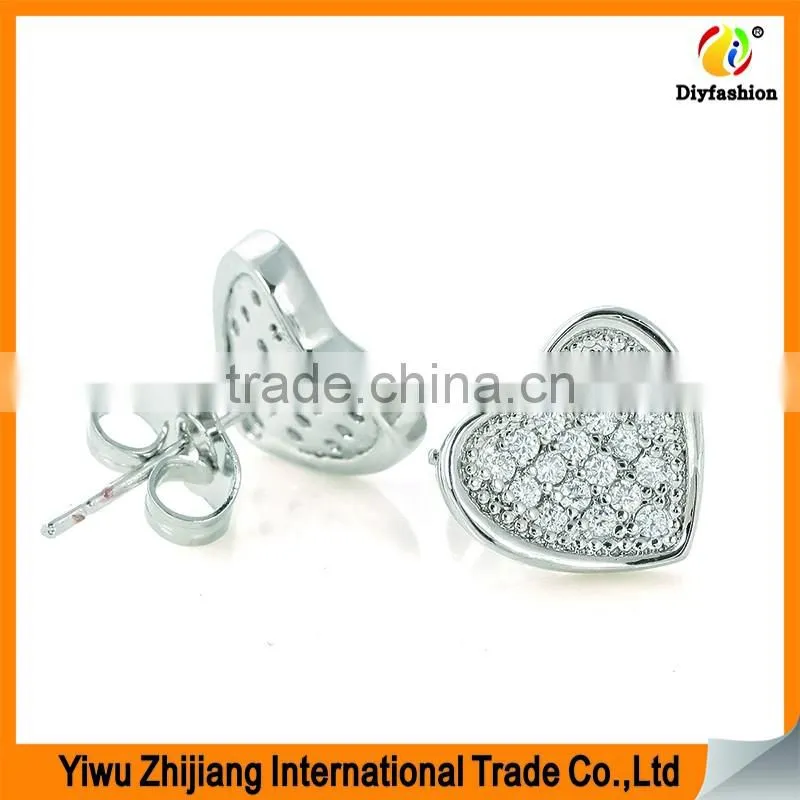 2017 new fashion Set auger inlay zircon Platinum plating love heart earrings