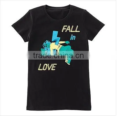 China Clothing Manufacturer O Neck Short Sleeve Printed T-Shirts,Top Printing Black T-shirts O neck for women