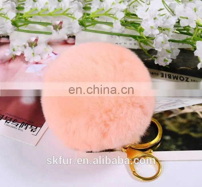 Factory wholesale high quality real rex rabbit fur pom pom keychain