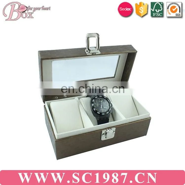 Custom luxury pu leather watch box lock