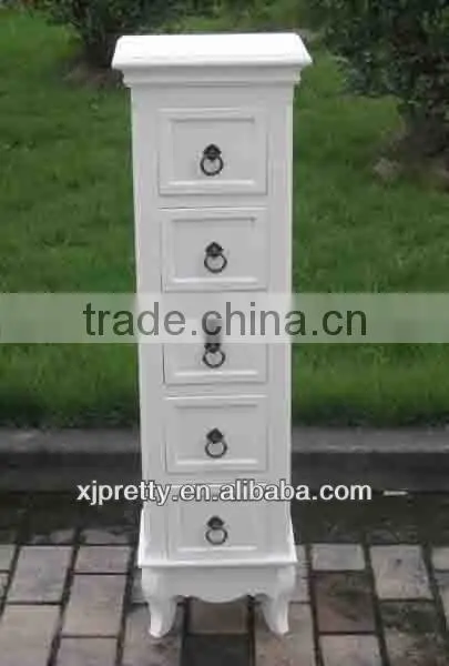 antique white wooden CD cabinet with 5 drawer