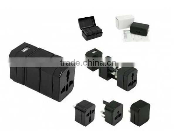 universal travel adapter with USB charger 1000mA CE LVD ROHS compliant guangzhou factory