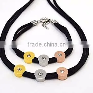 Stainless steel jewelry set black nylon Rhinestone latest design beads necklace