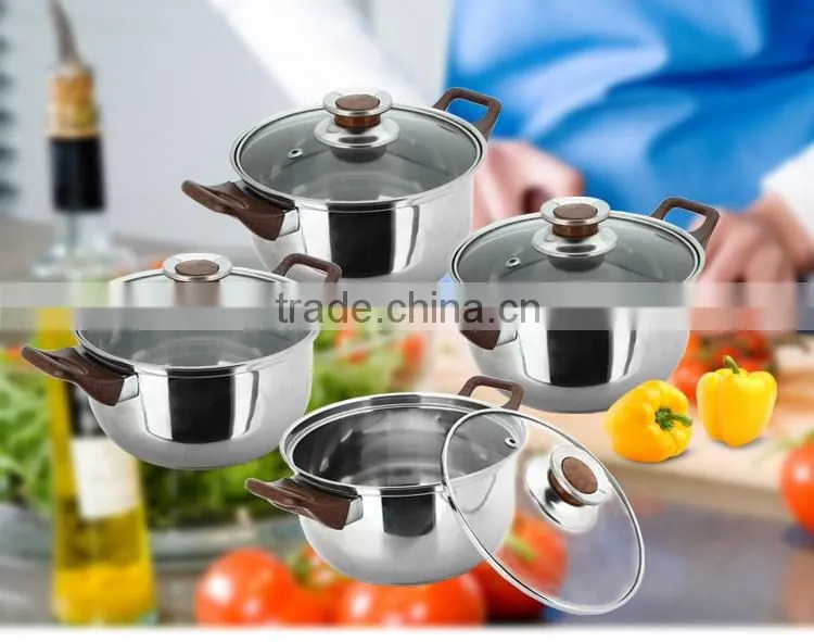 capsule bottom pots and pans Mirror And Sand Polish For Stainless Steel 8 Piece Cookwares Set