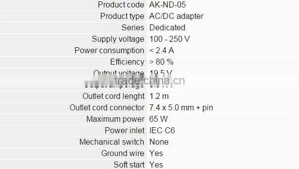 Power Adapter AK-ND-05 19.5V/3.34A 65W 7.4*5.0+pin