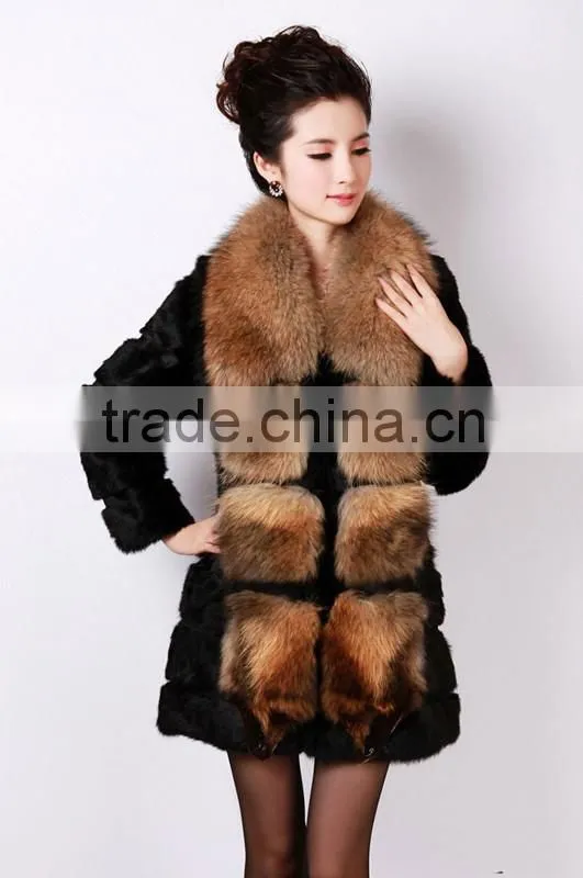 rabbit fur with raccoon fur collar
