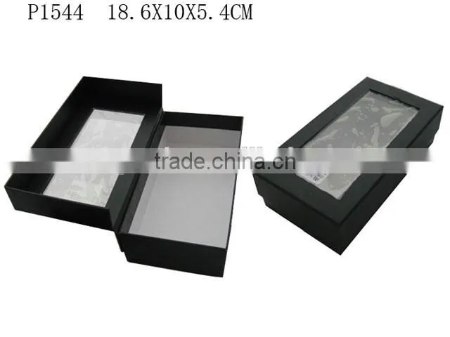 Custom Black Paper Gift Packaging Paper Box with Clear PVC Window Wholesale P1542
