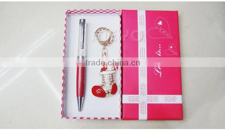 Promotional Christmac key chain and crystal ballpoint pen gift set for holiday