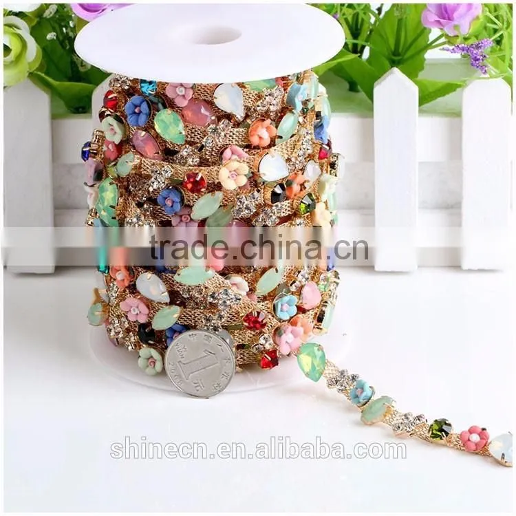 High quality diy flower cup chain YIWU Wholesale Hot fix shining loose Rhinestone chain