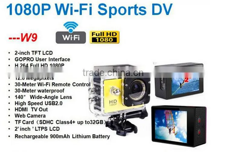 SJ6000 W9 Sport DV Cameras Wifi Action Camera Wireless Video Recorder 2.0 inch 1080P 170 Wide Angle Car DVR 30M Waterproof