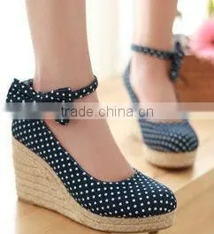 Hemp rope wedge heel fabric upper sex wedge heel ladies shoes