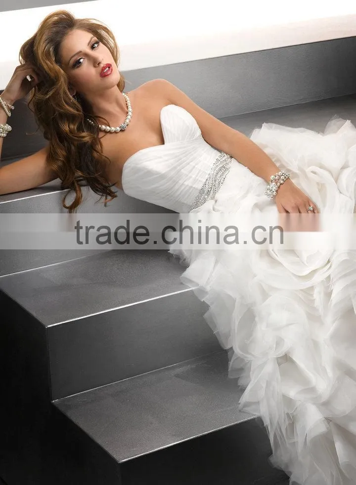 Sweetheart Ball Gown Ivory Silver Beads Crystals Waist Organza Wedd