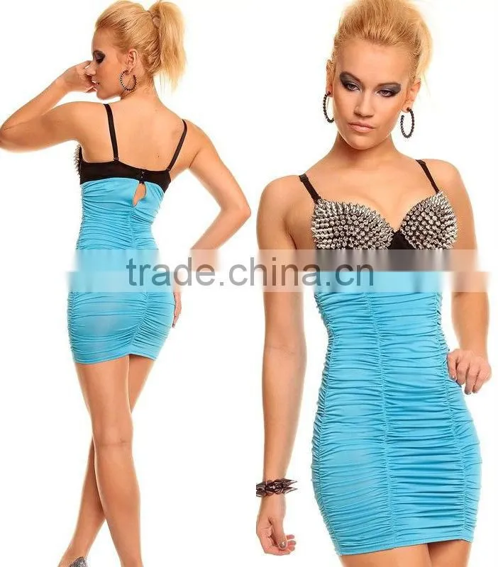 2014 Black Dot Flock Mesh Panel Bandage Bodycon Dress