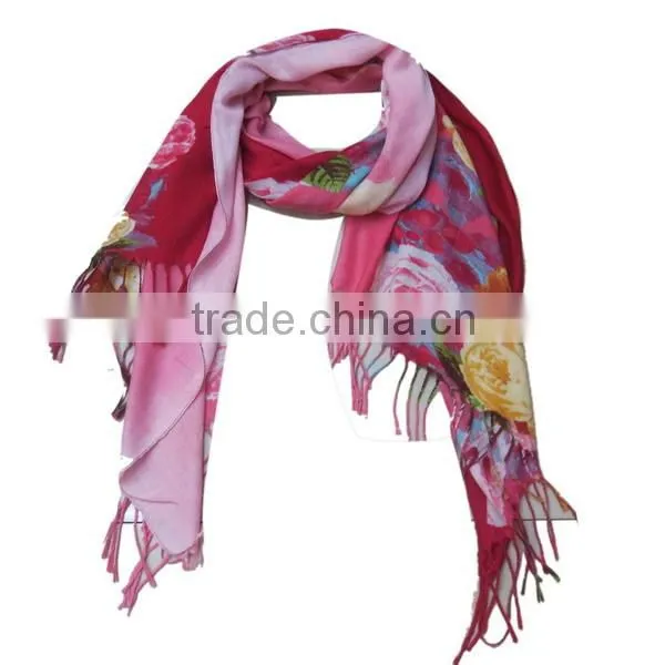 colorful ripple infinity magic scarf with grey tassel