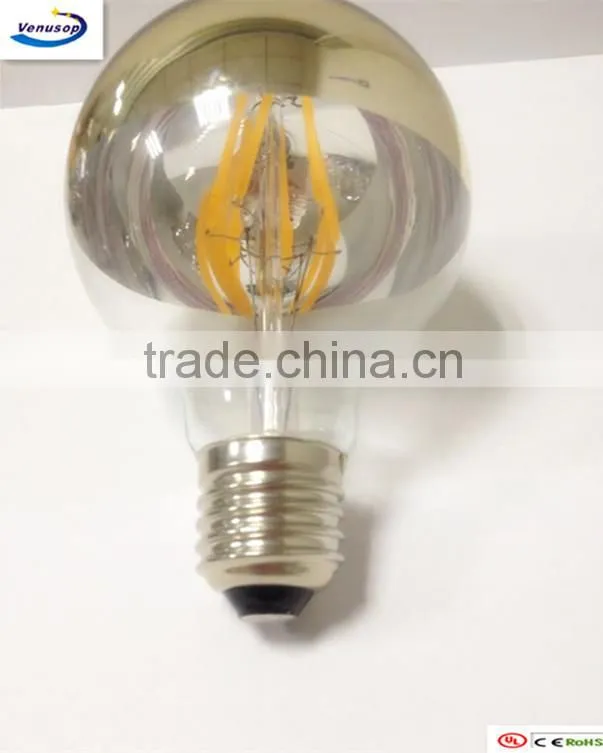 6W 8W G80/G95/G125 LED FILAMENT GLOBE LIGTHS HALF CHROME/MIRROR DIMMABLE 120V E26