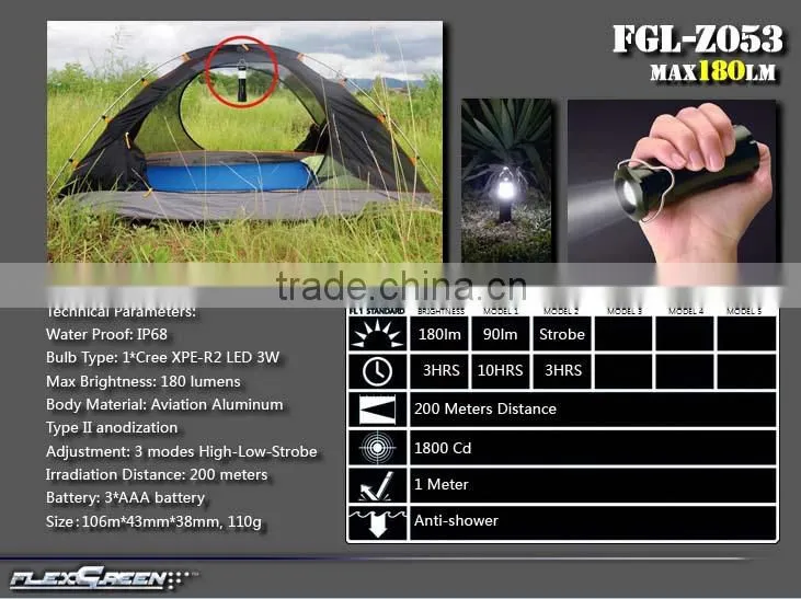AAA battery 3w XPE R2 aluminum led flashlight