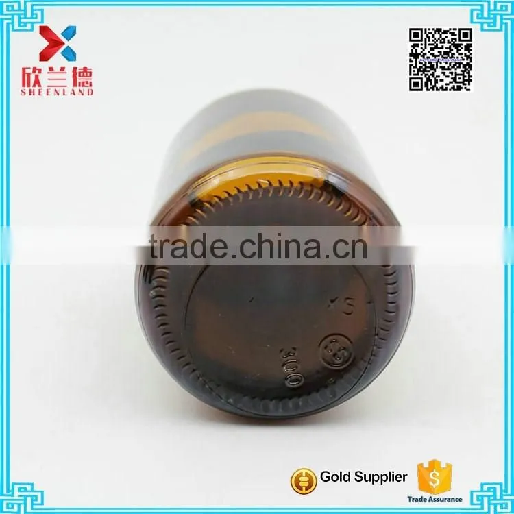 300ml wide-mouth glass amber bottle medical pill bottles with black lid
