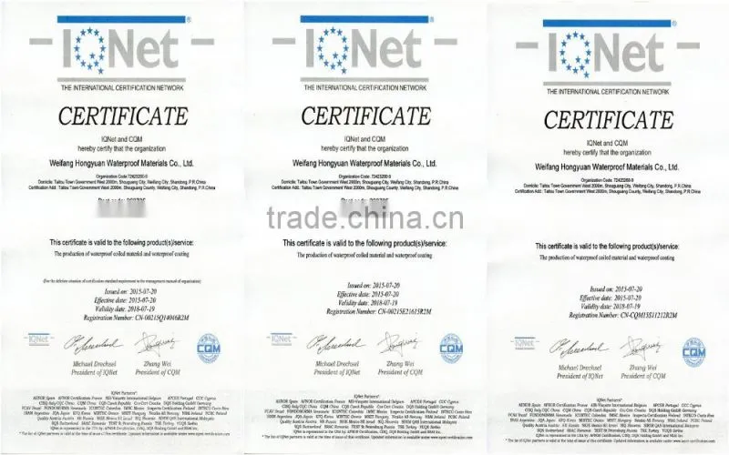 self adhesive bitumen waterproof membrane/HDPE/EVA adhesive waterproof membrane/roofing felt
