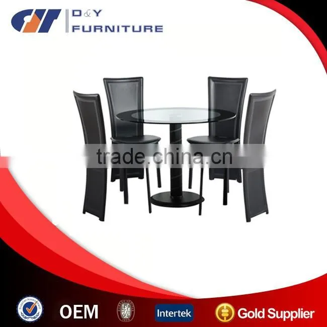 Round Glass Dining Table with 4 Chairs Covered with Leather