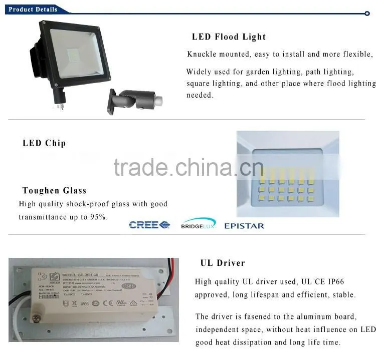 UL DLC CE 30W 50W Knuckle LED Flood Light with 5 Years Warranty