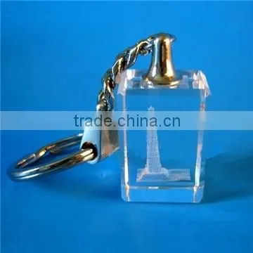 Wholesale 3d laser engraved crystal cube glass block 3d engraving airplane key chain for gifts souvenirs