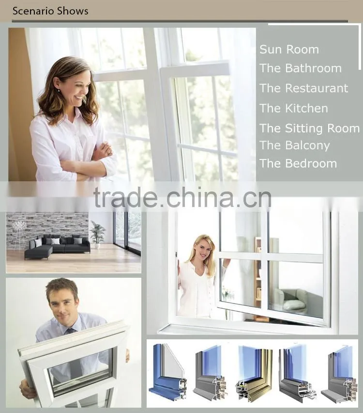 2015 Modern Tempered Glass Aluminum double hung Window|Aluminum Window grill design