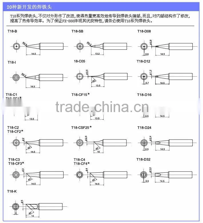 HOT!!!T18 Soldering iron tips/FX-888D/Fx-888 soldering iron bits /Hakko replacement solder iron tips