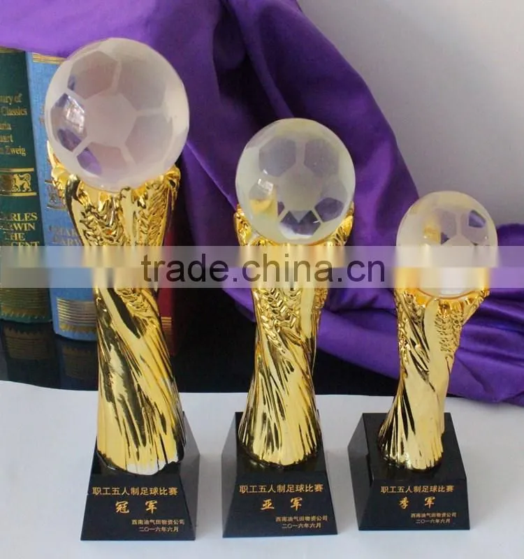 New design gold color crystal soccer sports trophy football award