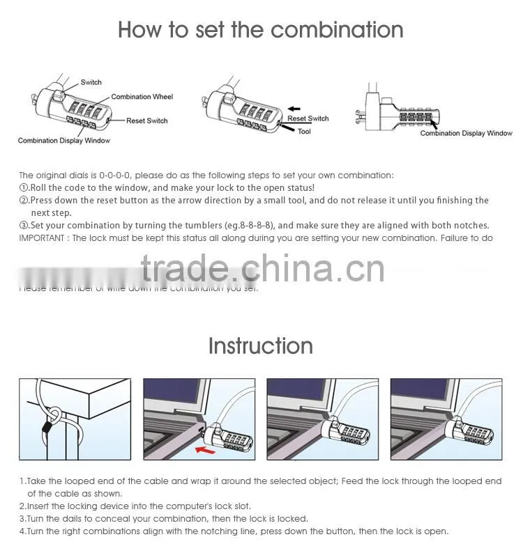 Laptop Cable Lock,Combinational Lock,Computer Lock,Kengsinton Lock From YiFeng