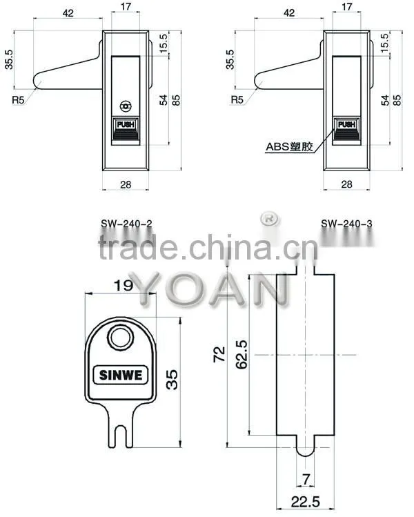 bright zinc push button cabinet lock