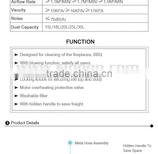 Dust Shaking Function Ash Vacuum Cleaner for Fireplace and BBQ